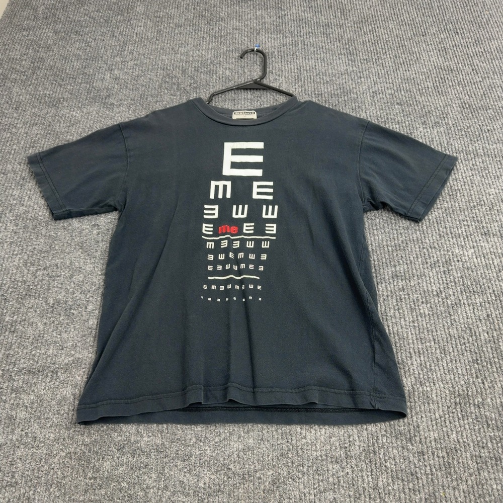 Giordano T Shirt Mens XS Black Cotton Eye Chart‎ Graphic Tee Casual Streetwear